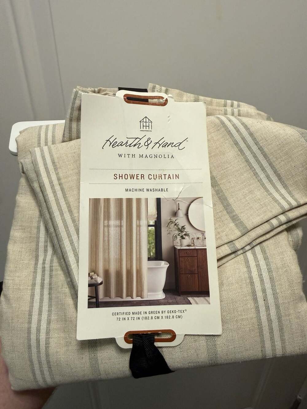 Hearth & Hand with Magnolia Sage Green Stripe Shower Curtain, 72 x 72